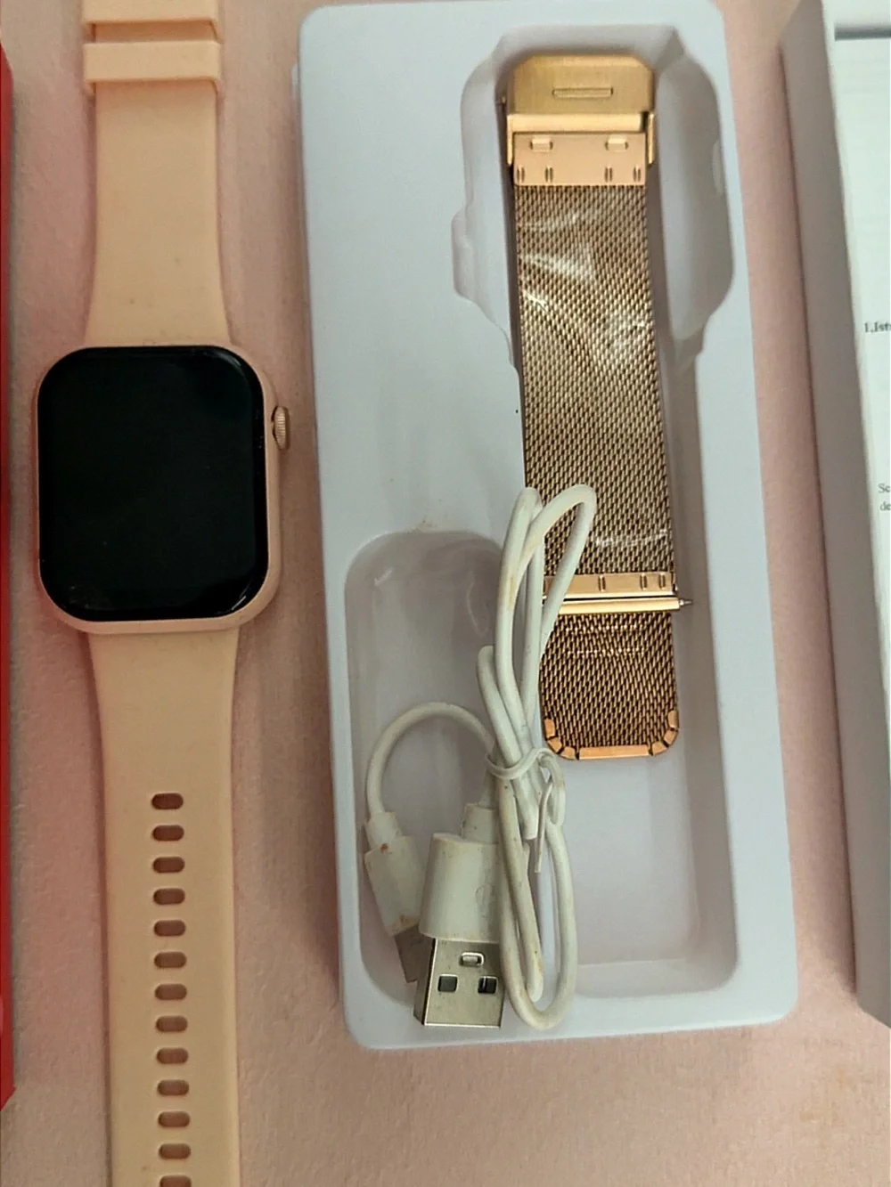 Rose Gold Smartwatch with Pink Silicone Strap & Metal Mesh Band